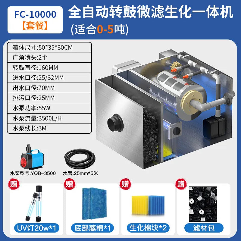 Automatic Koi Pond Filter System Outdoor Fish Pond Circulation Filter with Self-Cleaning & Sewage Discharge Function