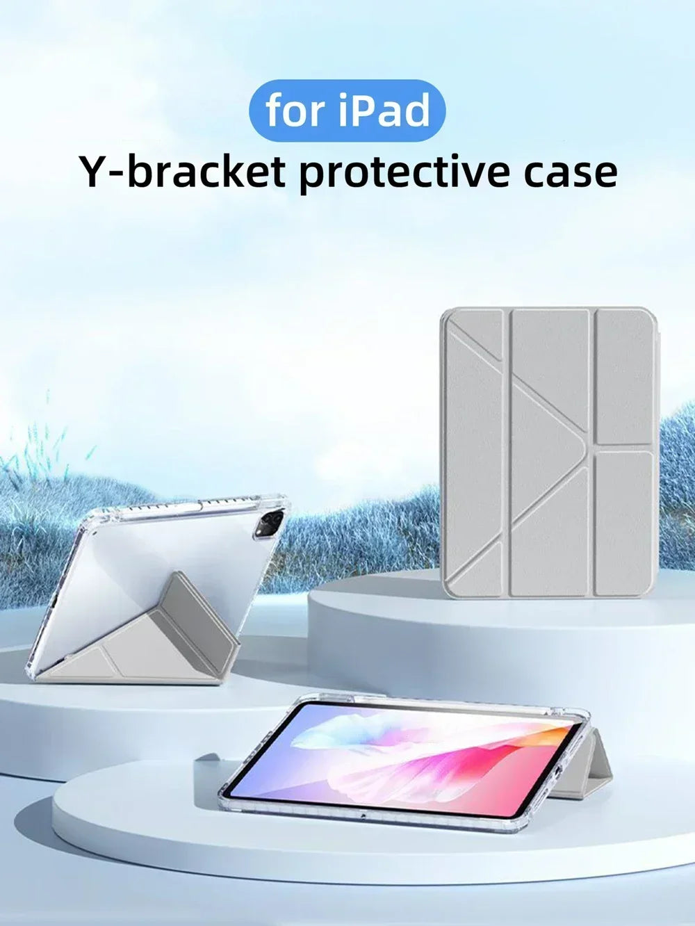 Y-Fold Case compatible with iPad 11 10 9 8 7 Air10.9 11 13 inch /Mini 6 7th Gen / Pro 11 12.9 inch Crystal Clear with Pen Holder