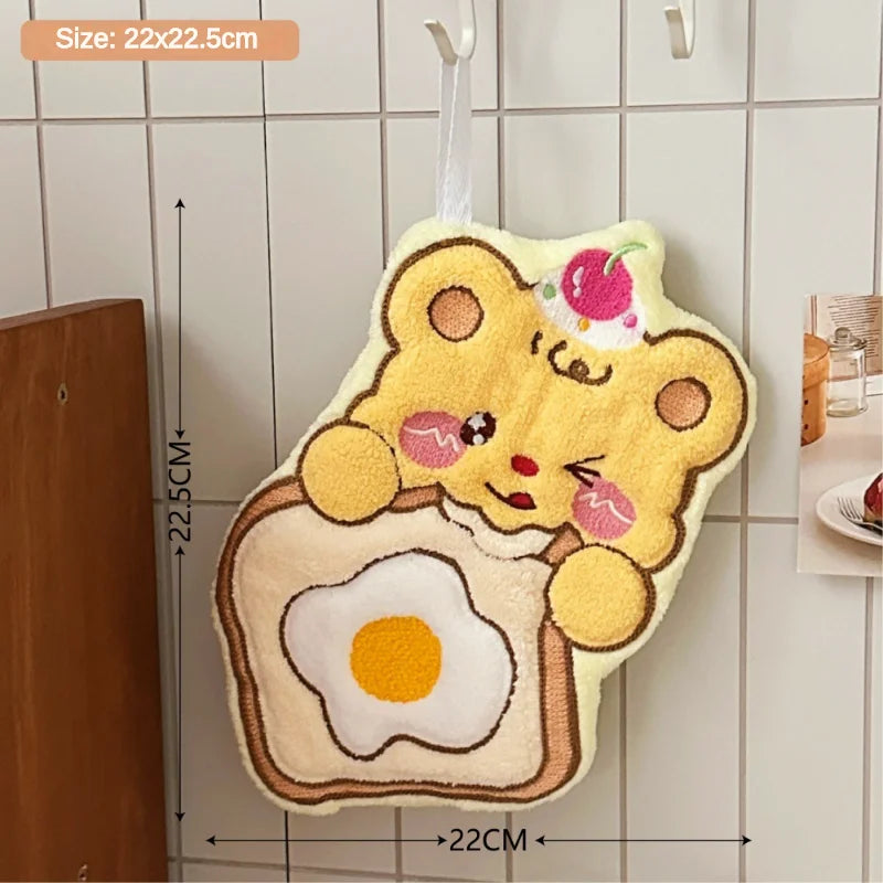 Cute Little Bear Hand Towel Kitchen And Bathroom Wiping Cloth Double-Layer Thick Household Absorbent Quick Drying Towel