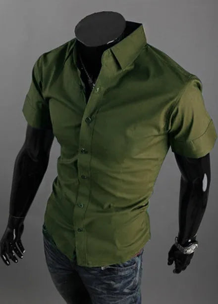16 Colors Summer Polyester Men Solid Casual Business Shirts Men's Korean Version Slim Fit Short Sleeve Shirt 2023 New