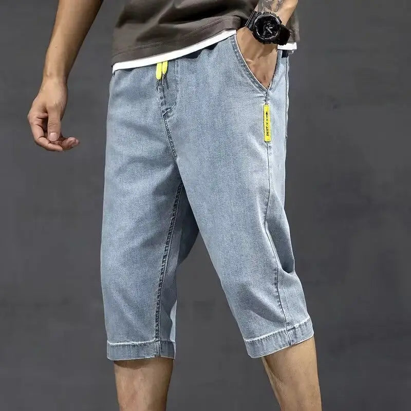 Denim Shorts Men's Summer Loose Thin Breathable Trendy Brand Workwear Handsome Casual Five-point Mid-size Pants