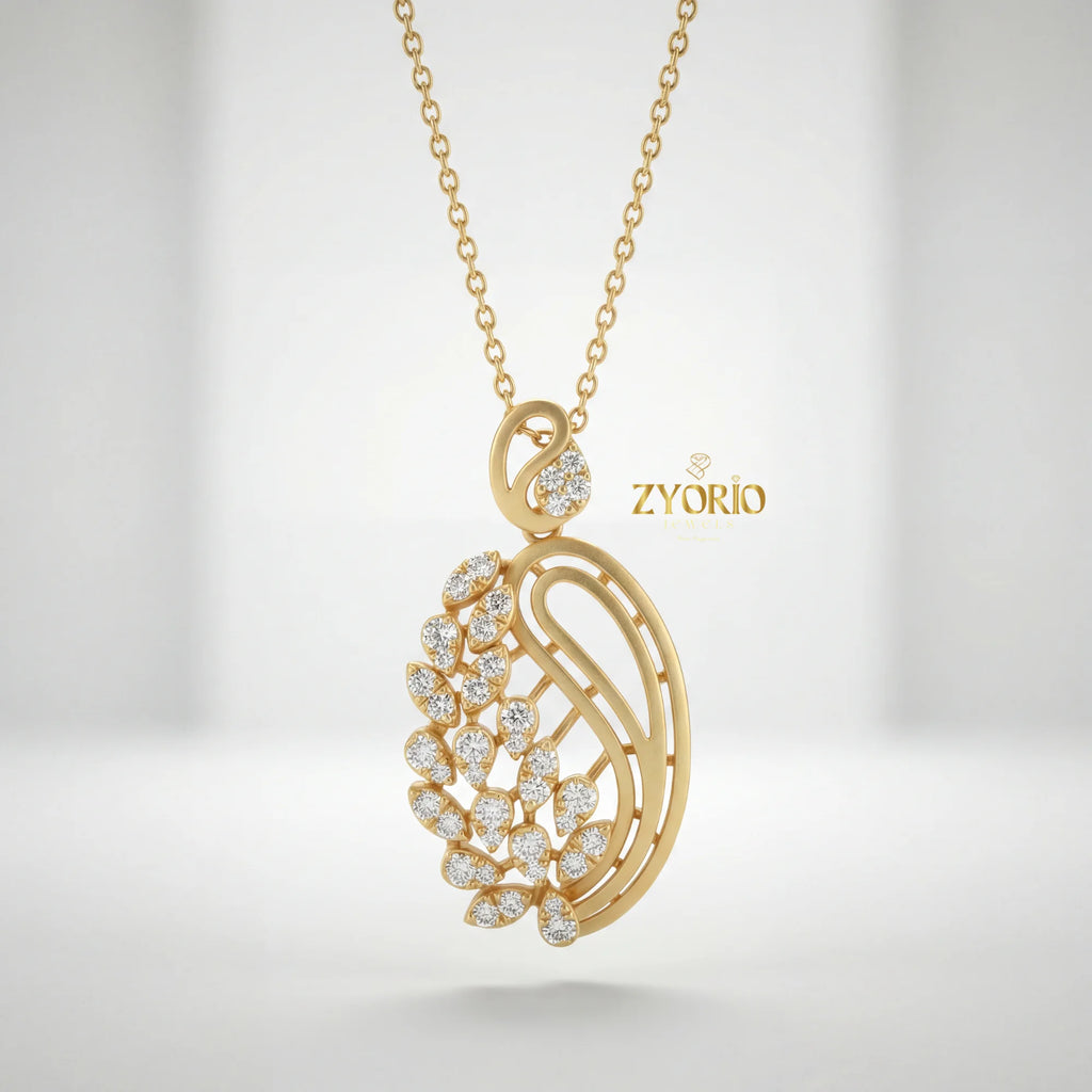 Sterling Silver Paisley Leaf Diamond Pendant Necklace with Link Chain Sparkling Elegant Nature Inspired Jewelry for Women