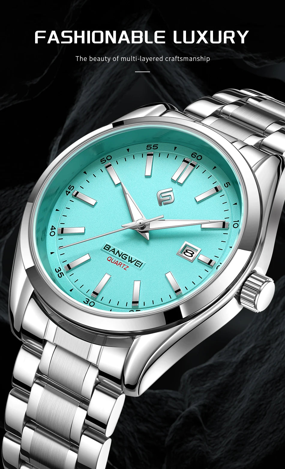 BANGWEI 2025 Business Men's Watch Waterproof Stainless Steel Quartz Watch Luminous Fashion Calendar Watches for Men Reloj Hommes