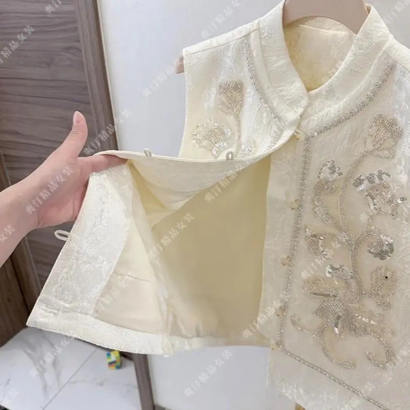 2025 New Chinese Style Beaded Sequin National Style Vest Spring New Embroidered Loose Vest