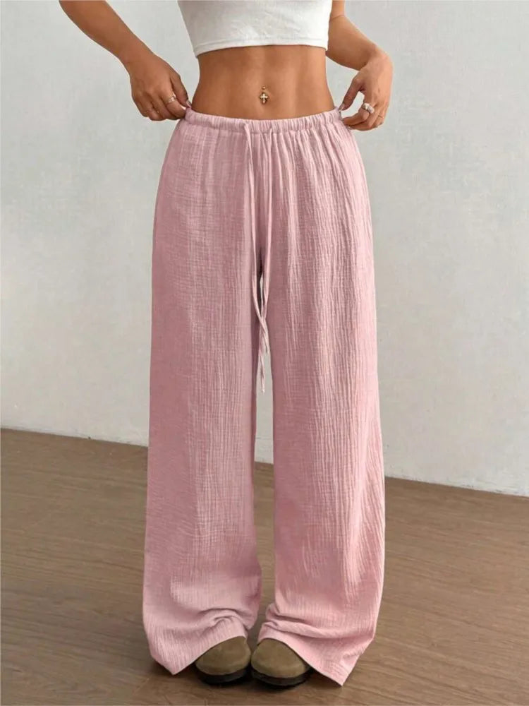 Women's Elegant Versatile Elastic Waist Comfortable Casual Pant Slightly Elastic Simple Solid Color High Waist Wide-leg Pants