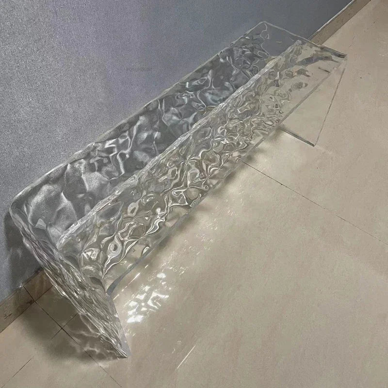 Nordic Acrylic Shoe Changing Stools Transparent Bench Water Ripple Bed End Stool for Bedroom Light Luxury Living Room Furniture
