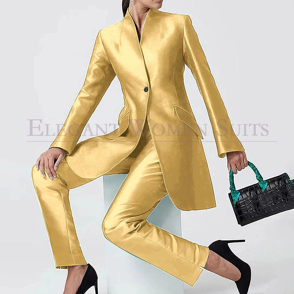 Evening Women's Suits Solid Color One-Button Slim 2 Piece Jacket Pants Full Sets High Quality Party Female Clothing 2026