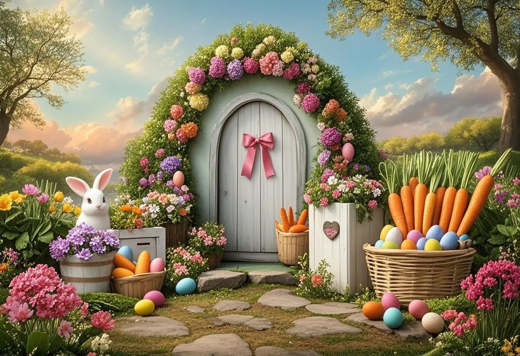 Happy Easter Day Photography Background Blue Wood Board Easter Egg Spring Flower Rabbit Kid Birthday Portrait Photocall Backdrop