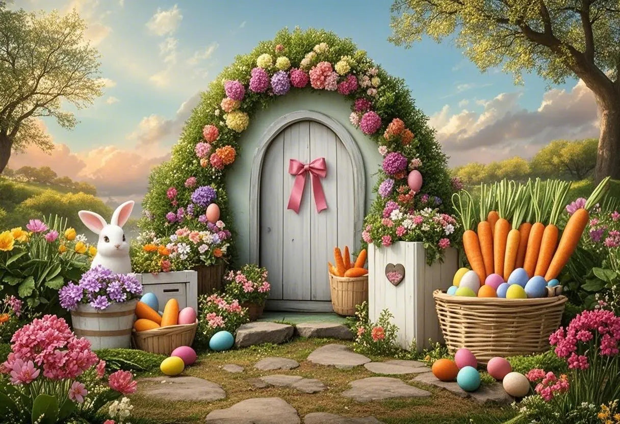 Happy Easter Day Photography Background Blue Wood Board Easter Egg Spring Flower Rabbit Kid Birthday Portrait Photocall Backdrop