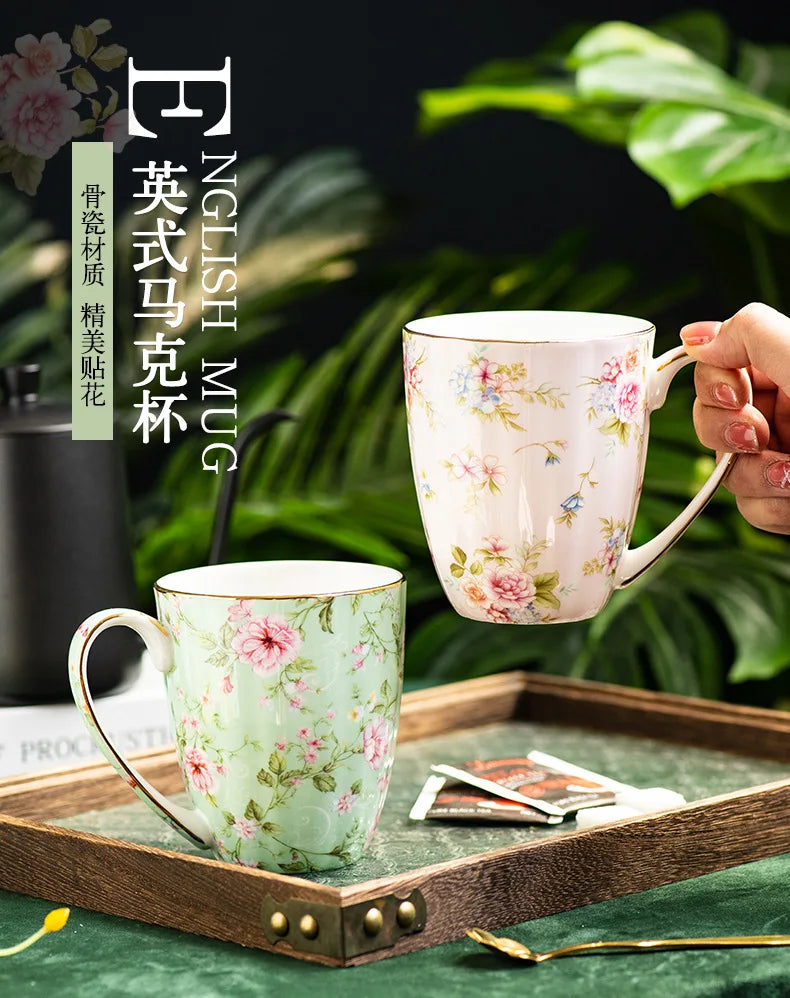 Ceramic Cup Creative Couple's Cup Vintage Flower Home Breakfast Milk Cup Office Afternoon Tea Coffee Water Mug Home Drinkware