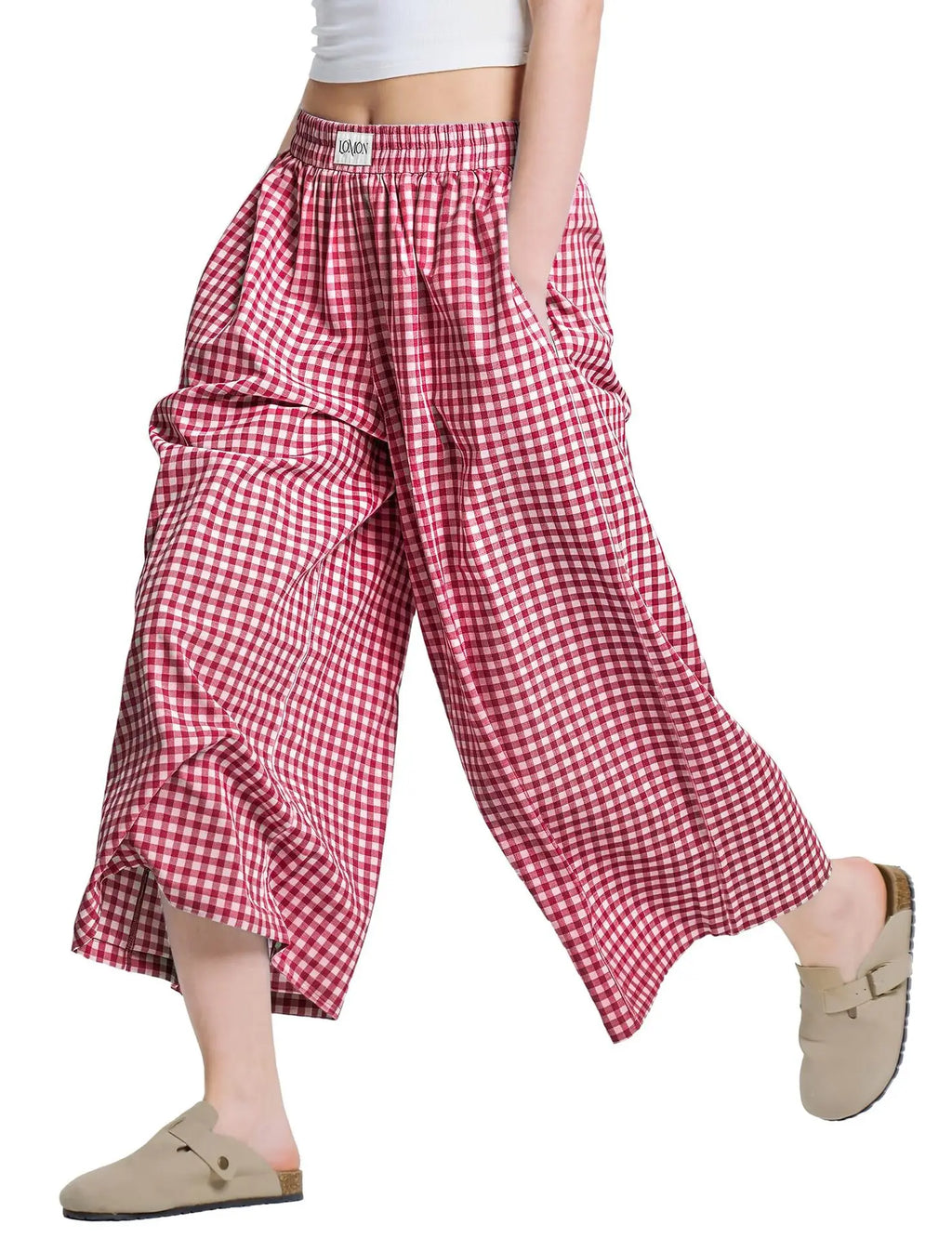 Women's Casual Plaid Wide Leg Pants Summer New Loose Slimming Lazy Long Trousers Comfortable Loose Fit High Waist Pants 2025
