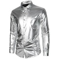 Men's Retro Gold Glossy Shirt American Casual Fashion Performance Shirts Solid Color Gorgeous Nightclub Male Shiny Tops