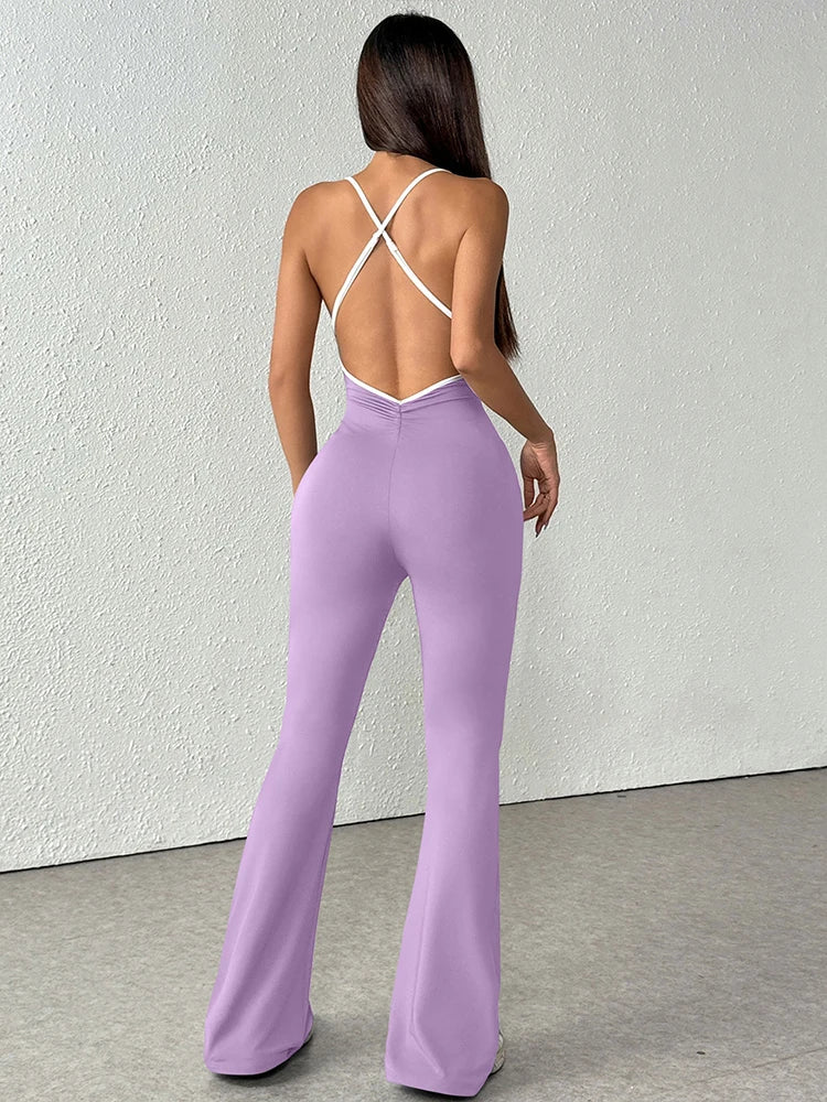 Women's Jumpsuits Streetwear Fashion Summer New Casual Slim Clothing Solid Sexy Sling Backless Elegant Female Jumpsuits Clothing