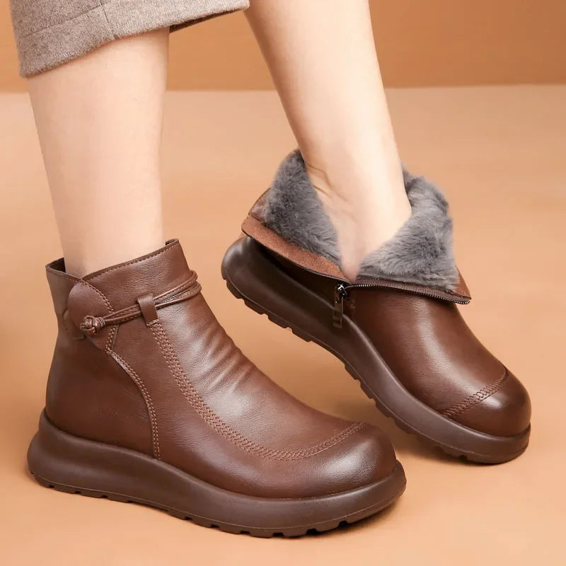 GKTINOO Fashion Winter Women Genuine Leather Ankle Boots Female Thick Wool Warm Snow Boots Mother Waterproof Non-slip Booties