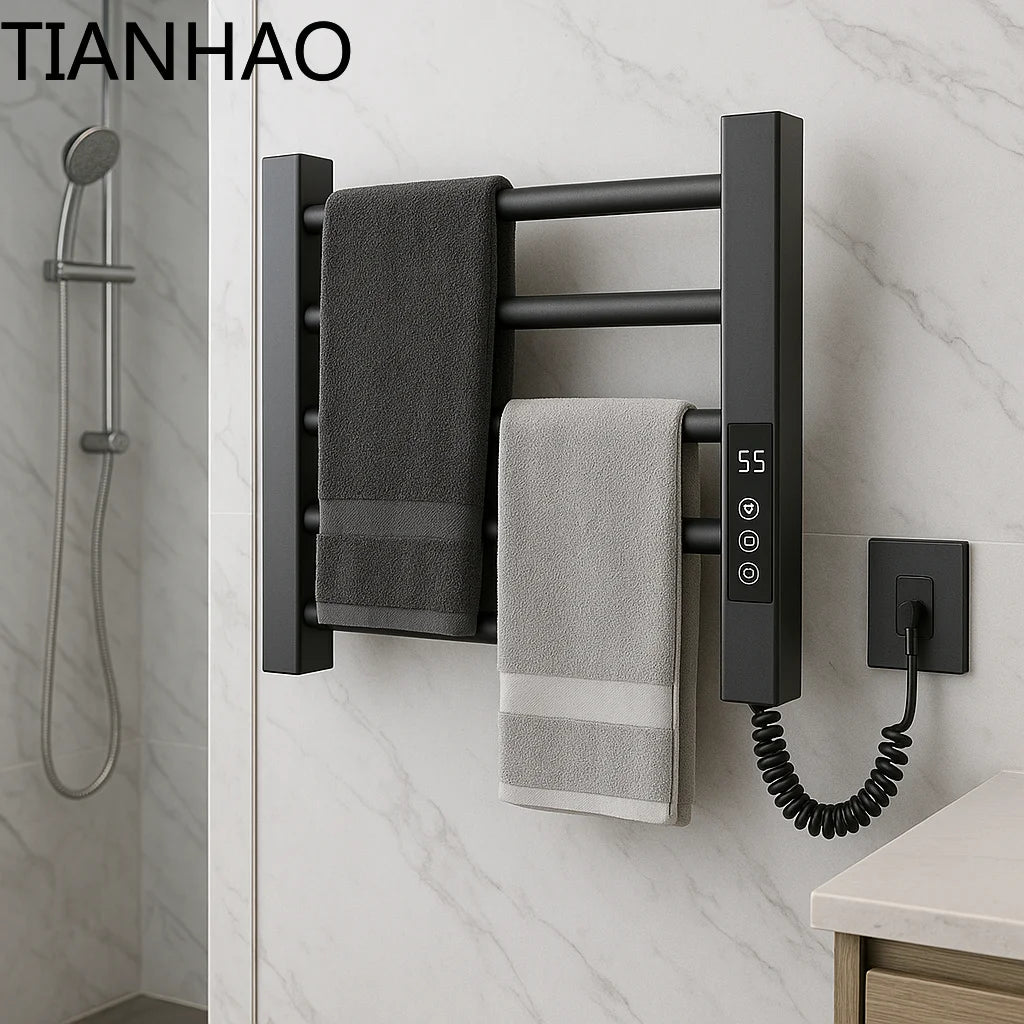 Single Towel Warmer Wall Rack 304 Stainless Steel Heated Towel Machine Black for Barber Hotel