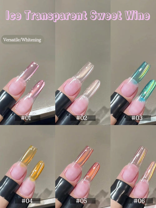 1-12pcs ZH Spring/Summer Ice Transparent Sweet Wine Glass Beads Cat Eye Nail Polish Gel New Flashy Popular Pink Nail Supplies