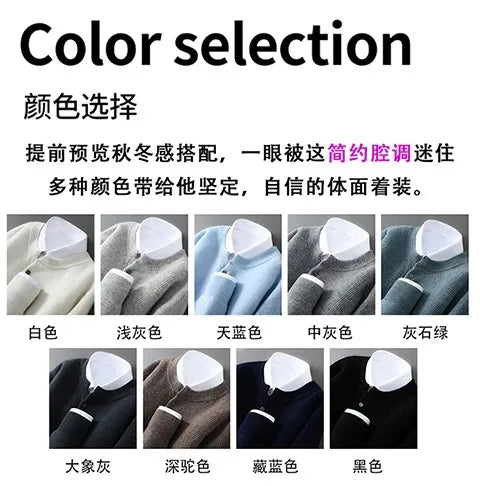 MVLYFLRT Men's 100% Merino Wool Round Neck Pullover Sweater Casual Thick Knit Autumn Winter Warm Cashmere Feel Sweater