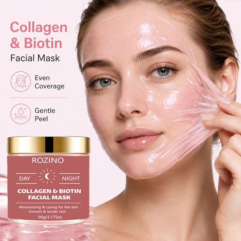 90g Large-Capacity Biotin Collagen Day and Night Mask, Peel-Off Mask, Deeply Hydrating, Keeps Skin Moisturized and Plump, Tightens Skin, Brightens Skin Tone, and Gives Skin a Youthful Glow Suitable for Daily Use and as a Holi