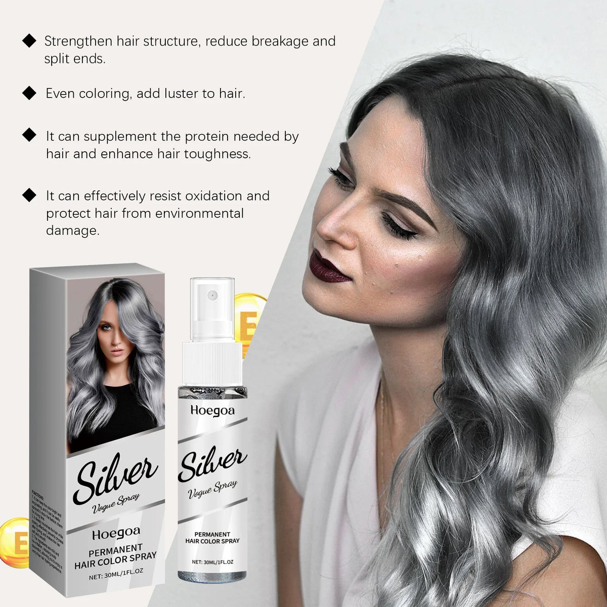 Temporary Gray Hair Dye Spray One-Time Molding Smoky Gray Punk Style Light Color Non-Irritating Unisex Grandma Gray Hair Dye