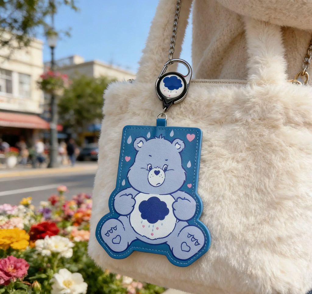 Care Bears Cute Bear Shaped Card Holder with Retractable Reel – Adorable Bag Charm for ID & Cards