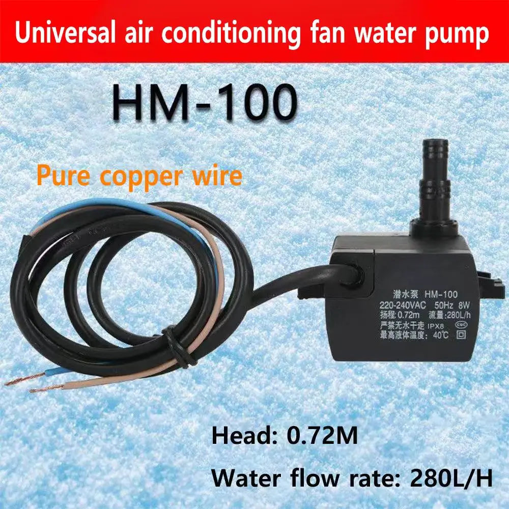 Air Conditioning Fan Submersible Pump Universal HM-100 220-240VAC 50Hz 8W Cold Fan Pumping Pump Lift: 0.72m Flow Rate: 280L/h