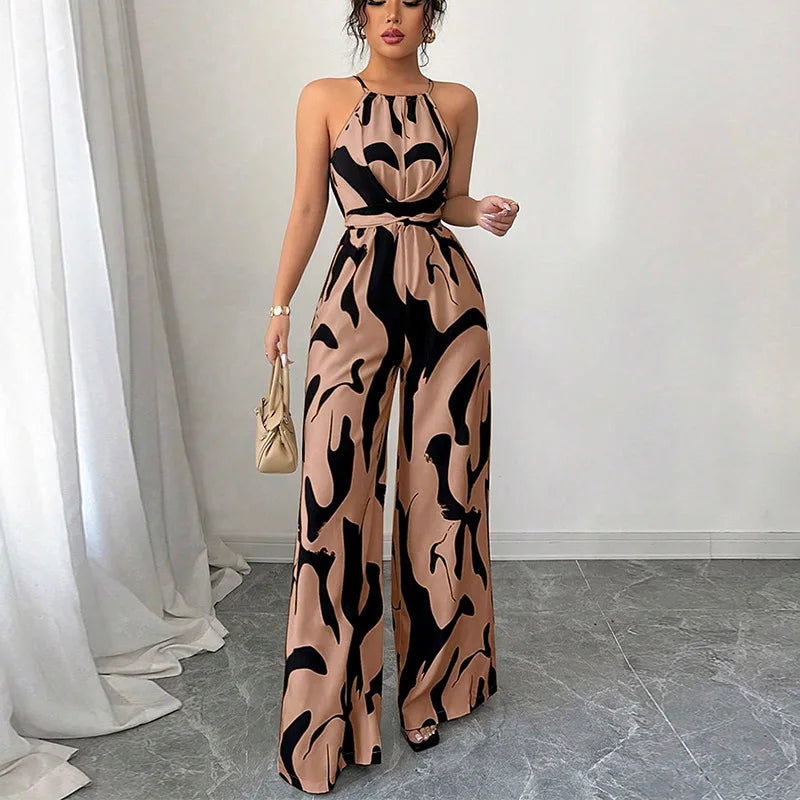 Women's Sexy Halter Neck Jumpsuits Casual Pants Rompers for Women Geometric Print Jumpsuit Party Outfits for Women Ropa Mujer