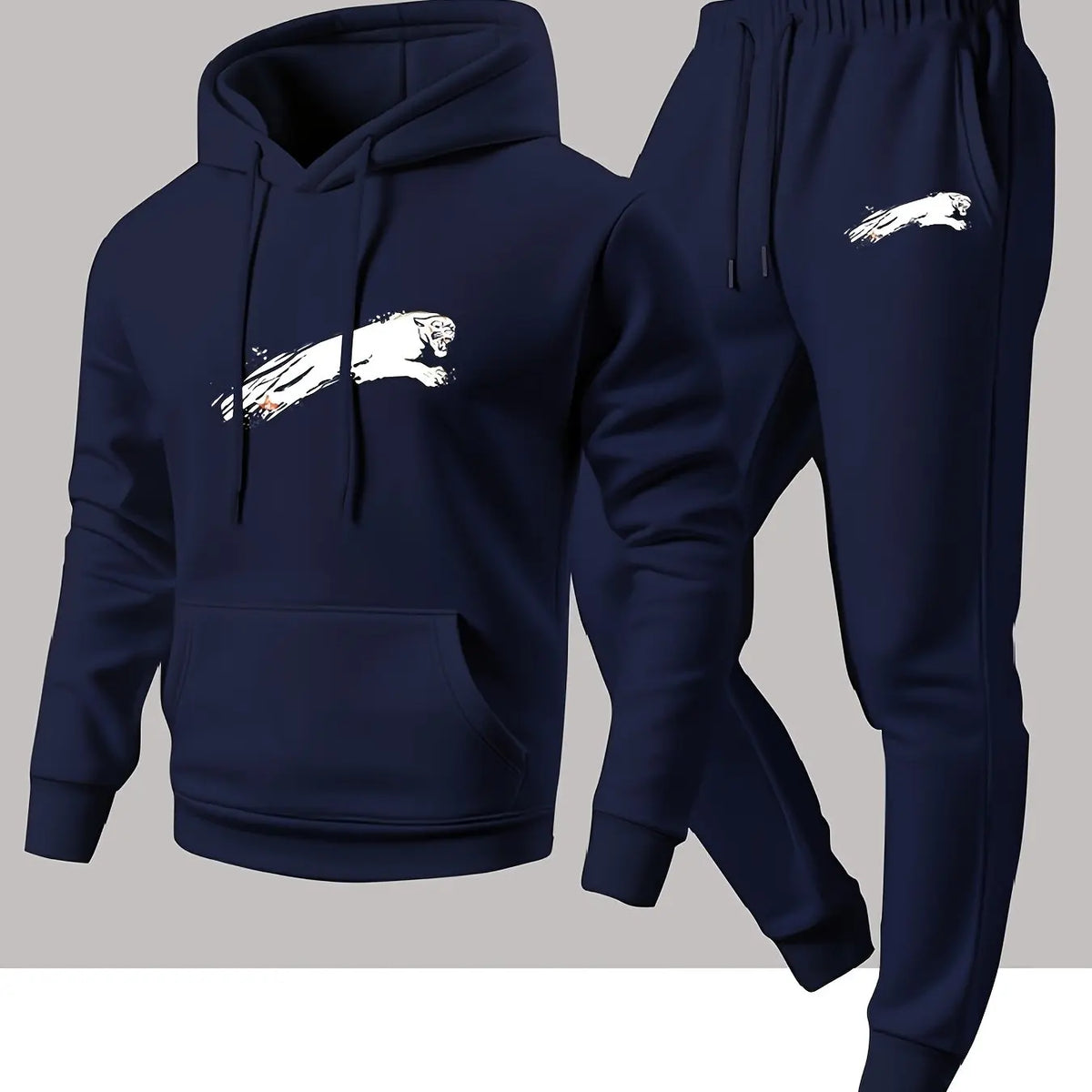 Men's street‑style black panther print hooded sweatshirt and jogging pants set - a comfortable and casual sports outfit