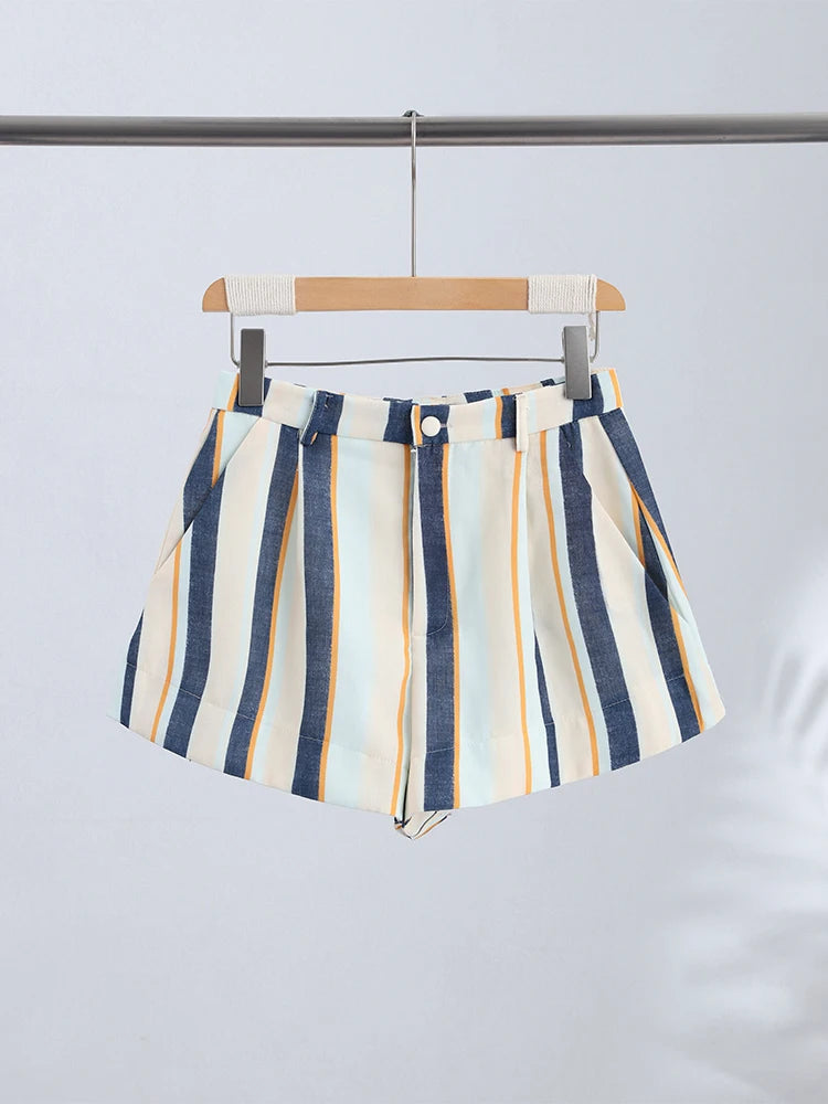 Colorful Striped Wide Leg Trousers Women Bohemian High Waist Multi-color Panelled Slim Straight Pants Fashion Lady Beachwear New