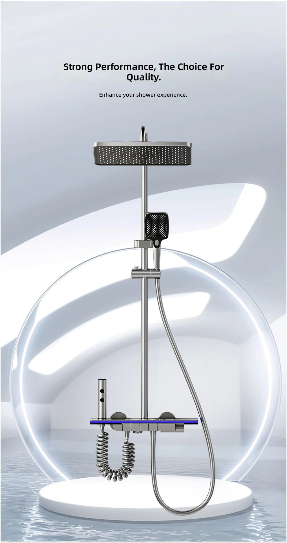 Shower Set, Thermostatic LED Display, Piano Key Pressurized Nozzle, Bathroom Home Decor, Water Saving Faucet System