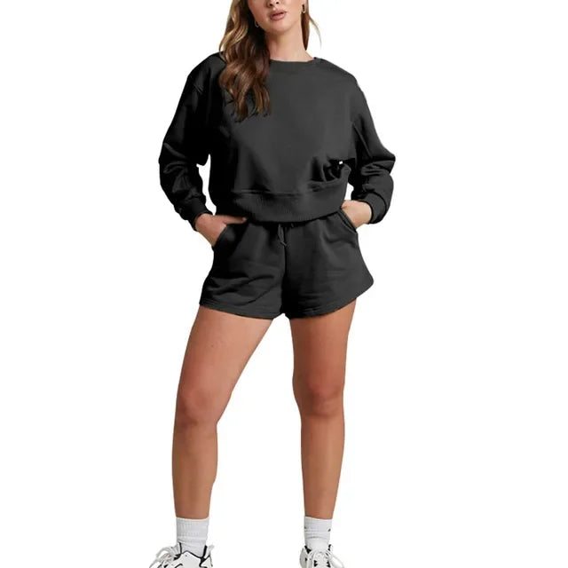 shorts sets women 2 piece outfits Womens Self Cultivation Long Sleeve Casual Hooded Sweatshirt Two Piece костюм женский летний