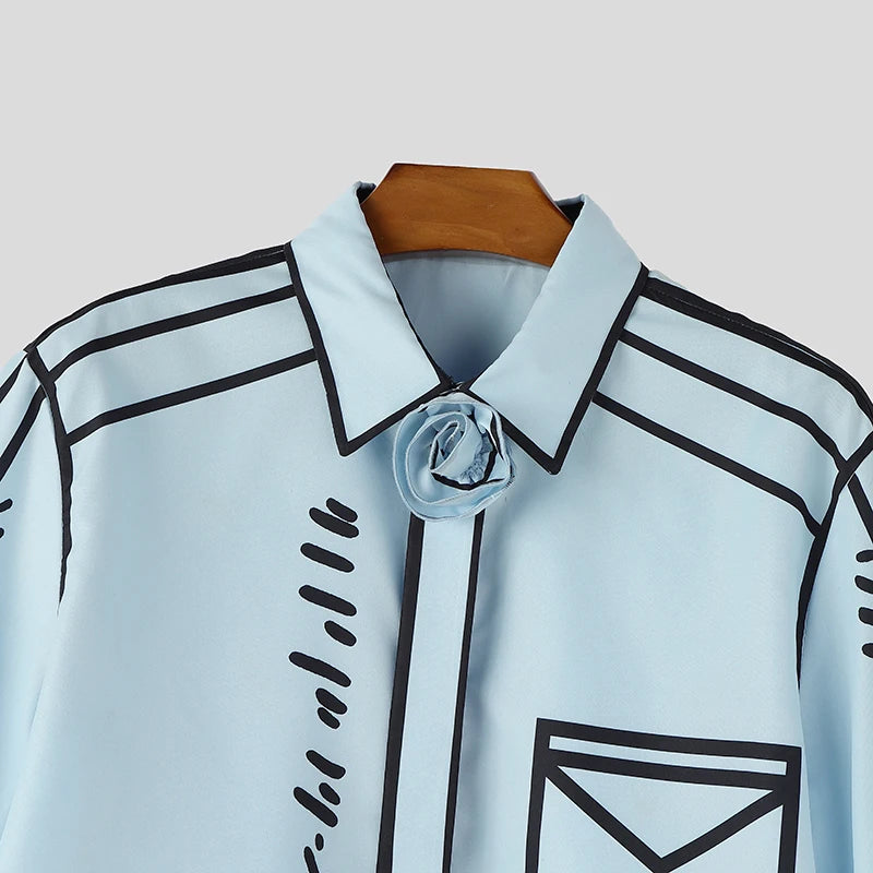 INCERUN Men's Shirt Printing Lapel Short Sleeve Flower Casual Men Clothes Streetwear Summer 2026 Fashion Crop Tops For Man S-5XL