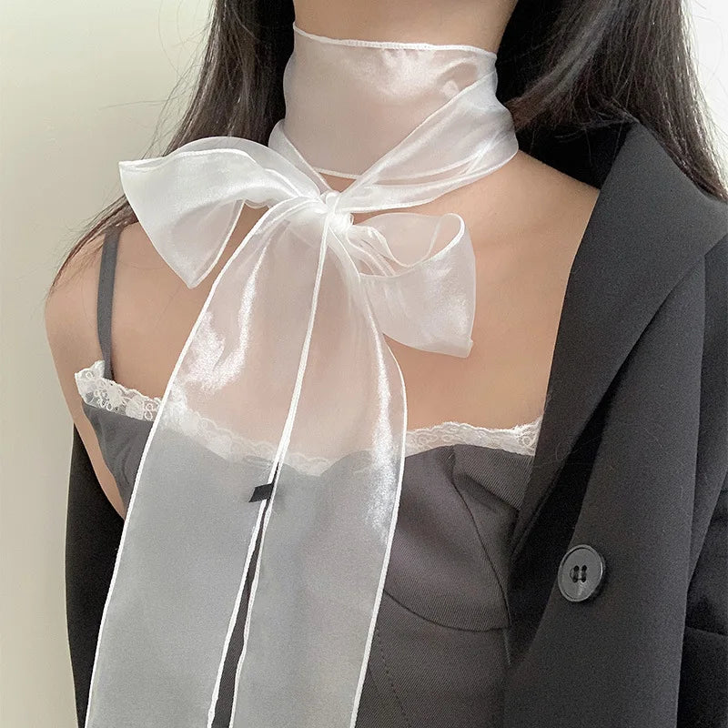 AWAYTR  Long Women Lace Floral Hair Scarf Elegant Embroidery Ribbon Scarves Lady Wrist Headbands Skinny Neckerchief Headwear
