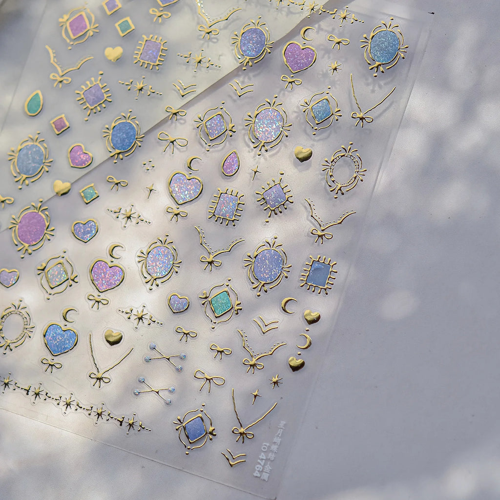 5D Gradient Love Gem Glitter Love Heart Colorful Cat's Eye Rhinestone Soft Self Adhesive Nail Art Stickers Shiny Manicure Decals