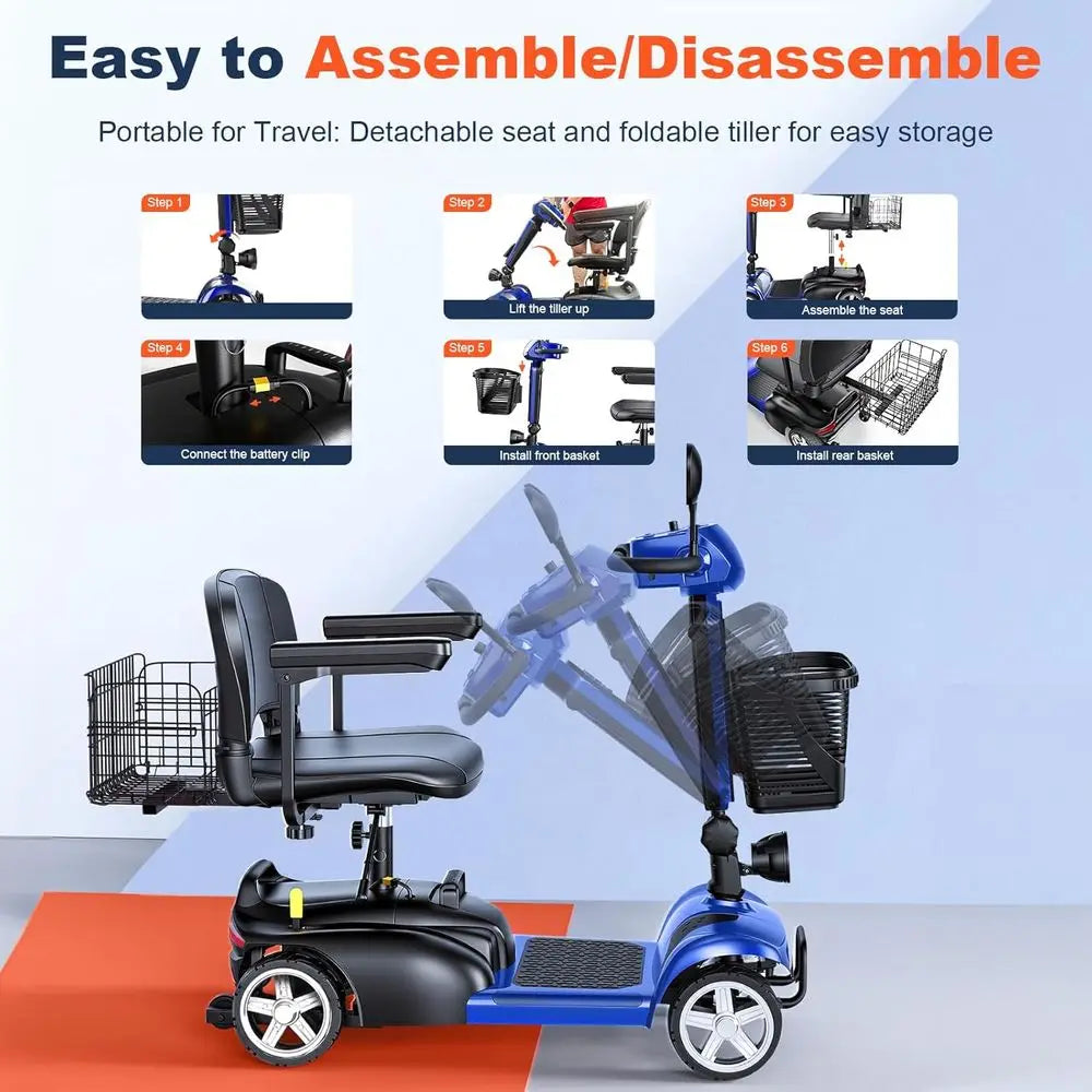4-Wheel Electric Scooter with Dual Baskets, 350W Motor, Rotating Seat, USB Port,300Lbs, Customized