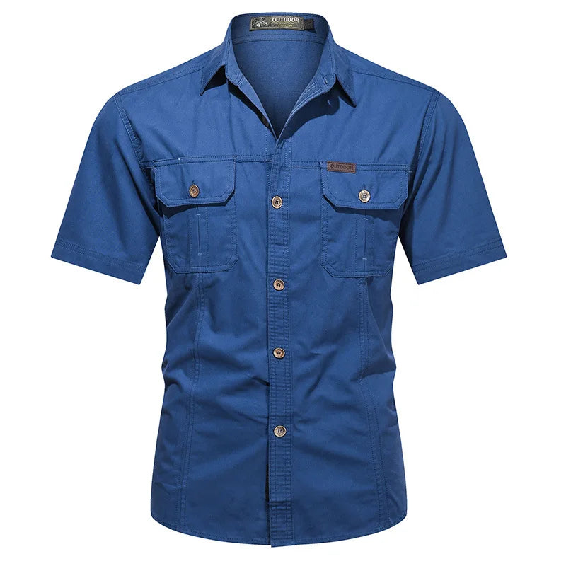 Fashion 2023 Autumn Spring Clothes Green Black Cargo Military Brand Shirts For Mens Short Sleeves Casual Blouse Oversize 4XL 5XL