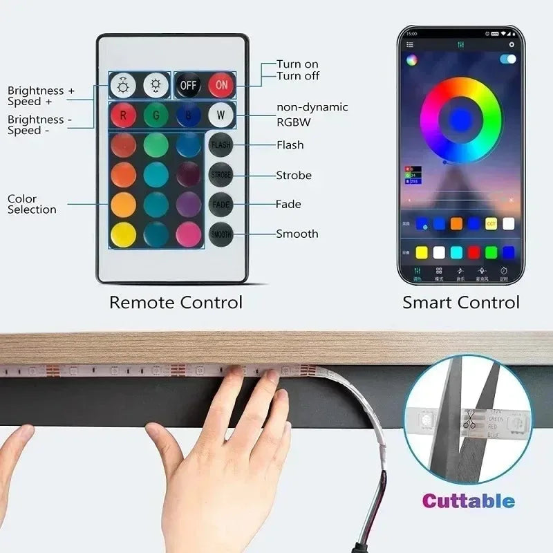 RGB LED Strip Light Intelligent Bluetooth Remote Control Remote Flexible Diode Light Strip for Room Home Decoration TV Backlight