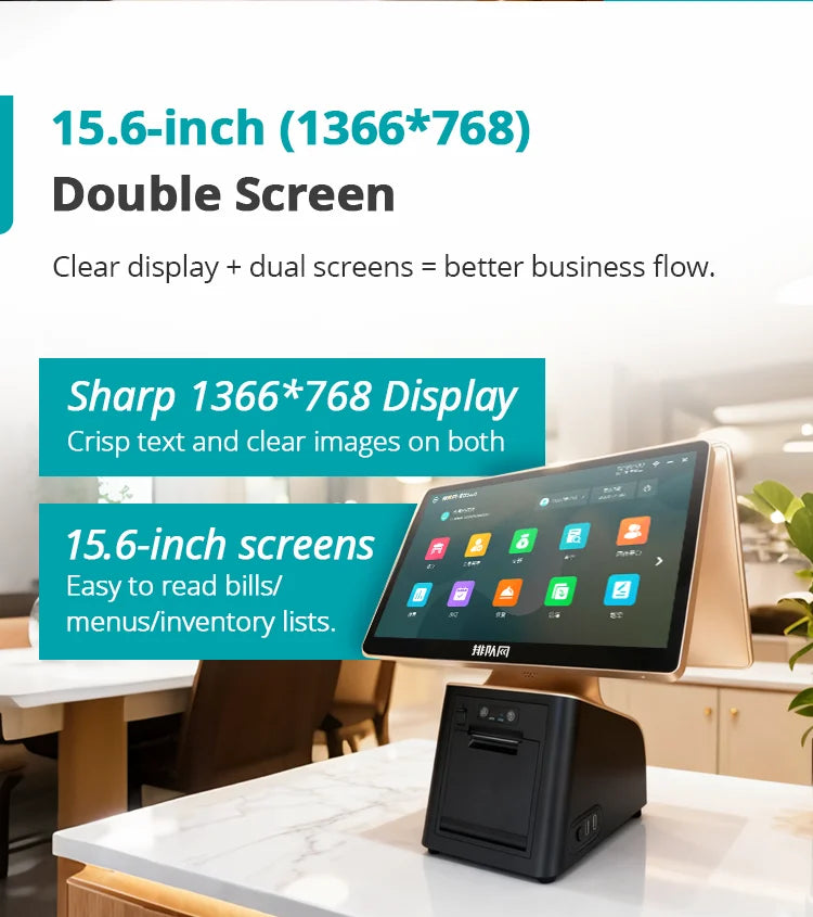 S300 Dual Touch Screen All In One Pos Systems With Printer For Fast Food Restaurant Windows Cash Register Machine