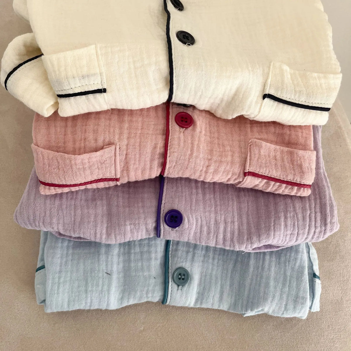 2026 New Children's Cotton Pajamas Set Soft Loose Boys Girls Clothing Turn-down Collar Button Shirt Trousers 2 Pcs Suit Pijamas