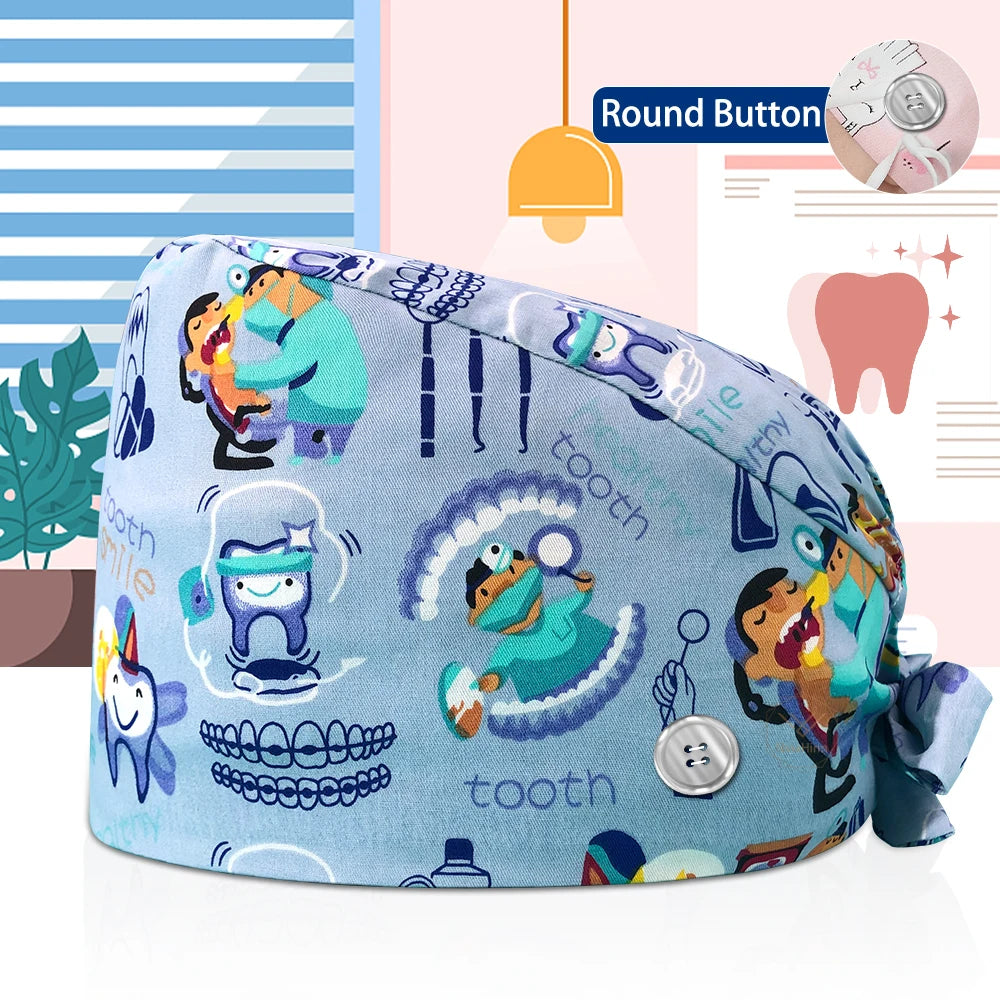 Dentistry Pet Medical Scrub Pharmacist Clinic Hat Dentist Lab Cap Nurse Surgical Working Caps Nursing Hats Cotton with Button
