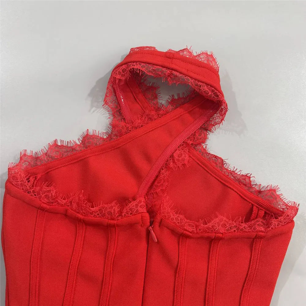 Women Sexy Hollow Out Lace Patchwork Bandage Dress Fashion Flowers Club Party Mini Dresses