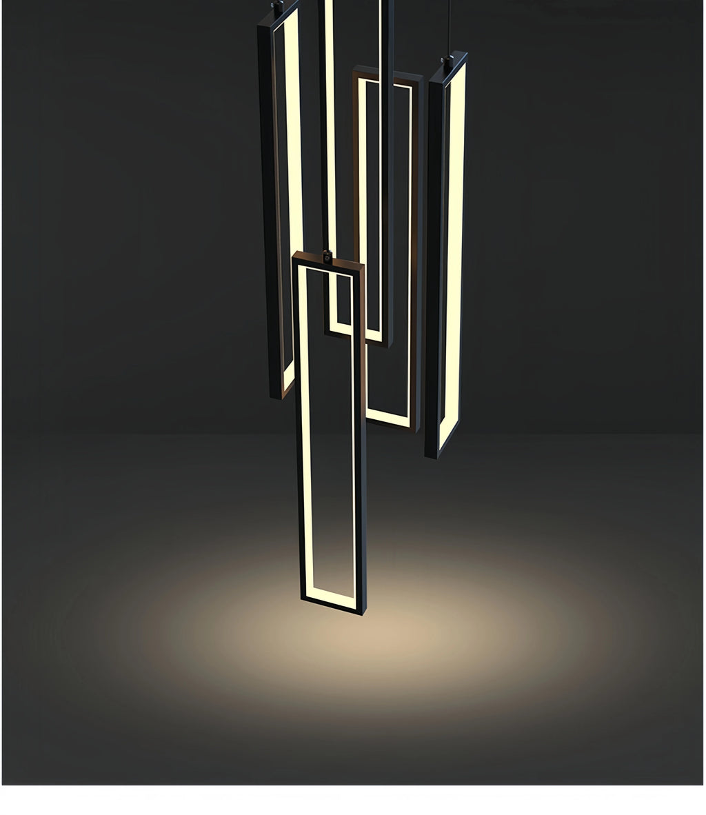 Modern Simple Staircase LED Chandeliers Aluminum Squarer Pendant Lights Loft Villa Duplex Exhibition Hall Decor Lighting Fixture