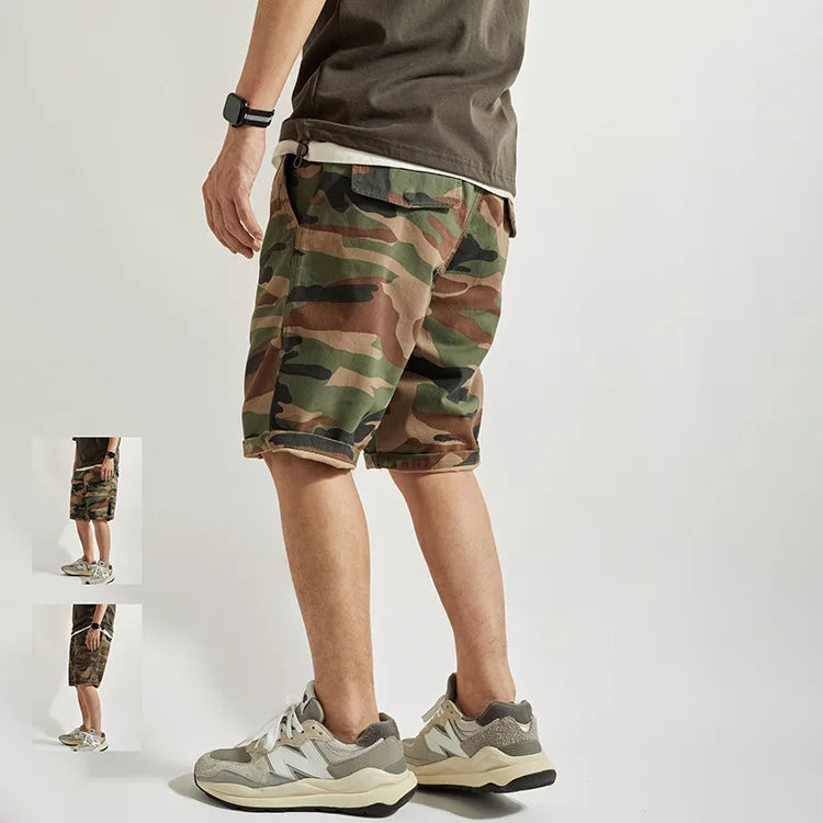 Summer New Camouflage Workwear Shorts Loose Men's Fashion Brand American Retro Casual Multi-Pocket Shorts Polyester Fiber
