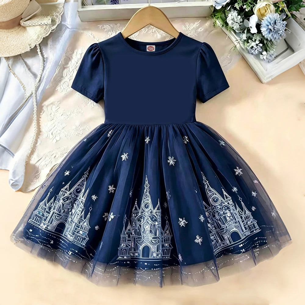 Summer New Fashion Kids Princess Dress  Girls Clothes For Children Short Sleeves Dress Baby Girls Birthday Party Clothing 2-8T