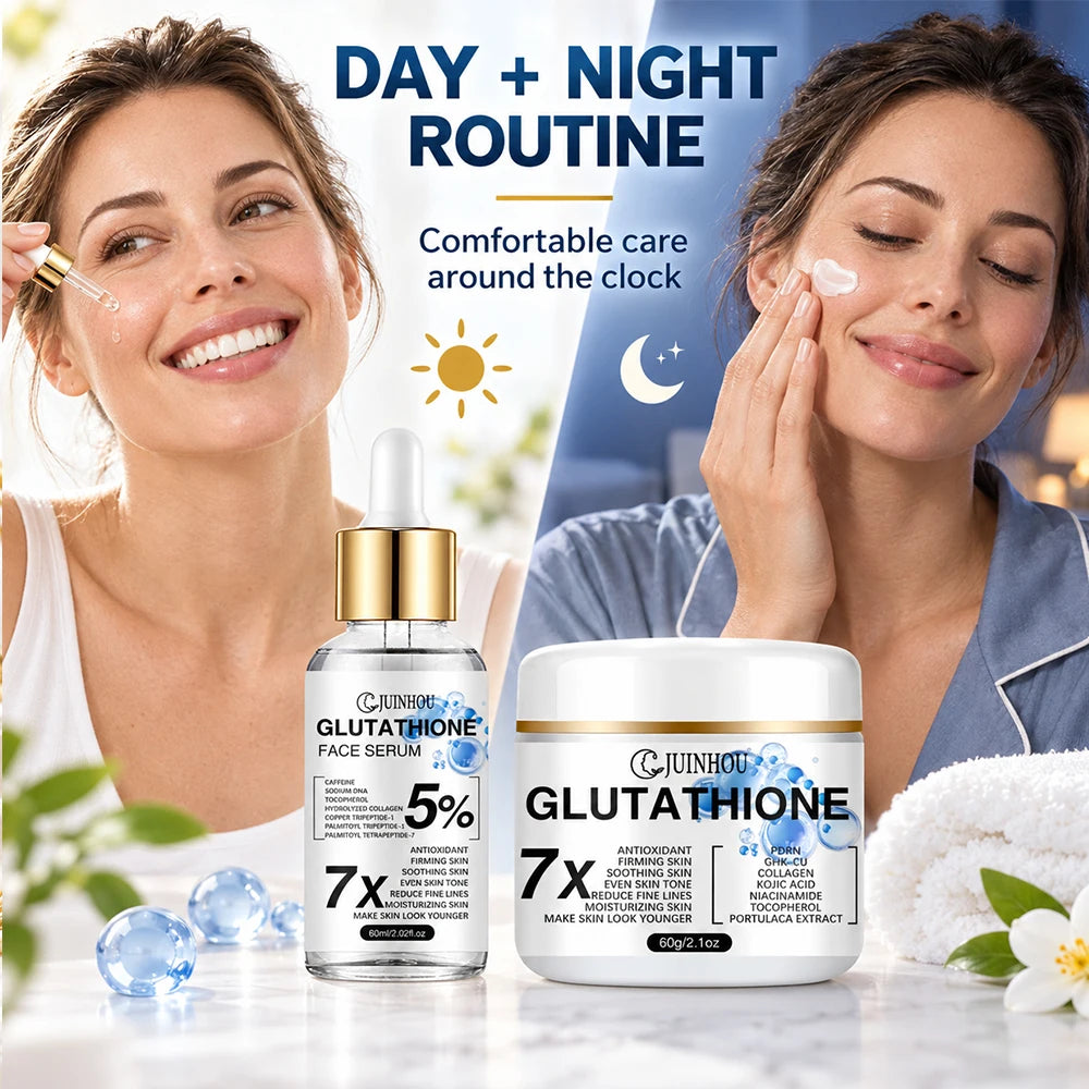 JUINHOU Glutathione Facial Cream Serum Set Antioxidant Brightening Even Skin Tone Moisturizing Suitable For Daily Facial Care