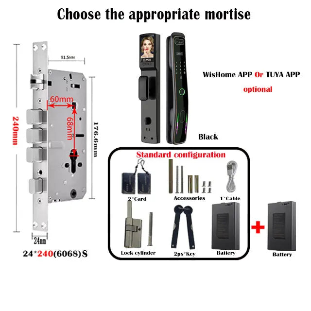 WISHome APP or Tuya App 3D Face Recognition smart Door Lock Unlock Digital Smart Lock Fingerprint Key Card Nfc Phone Unlock Lock