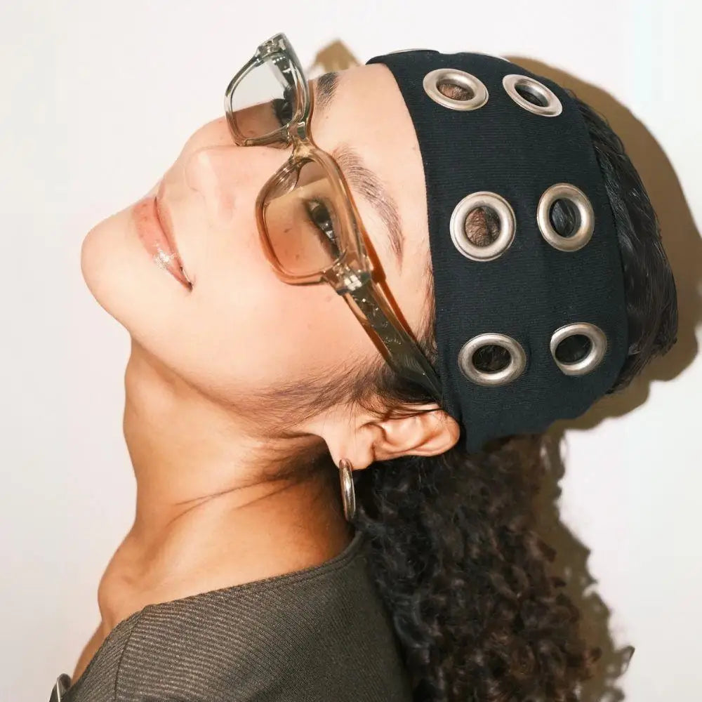 Y2K Girl Hollowed Out Wide Elastic Headband With Eyelets Punk Headwrap Rock Grunge Stretchy Headbands for Women Hair Accessories