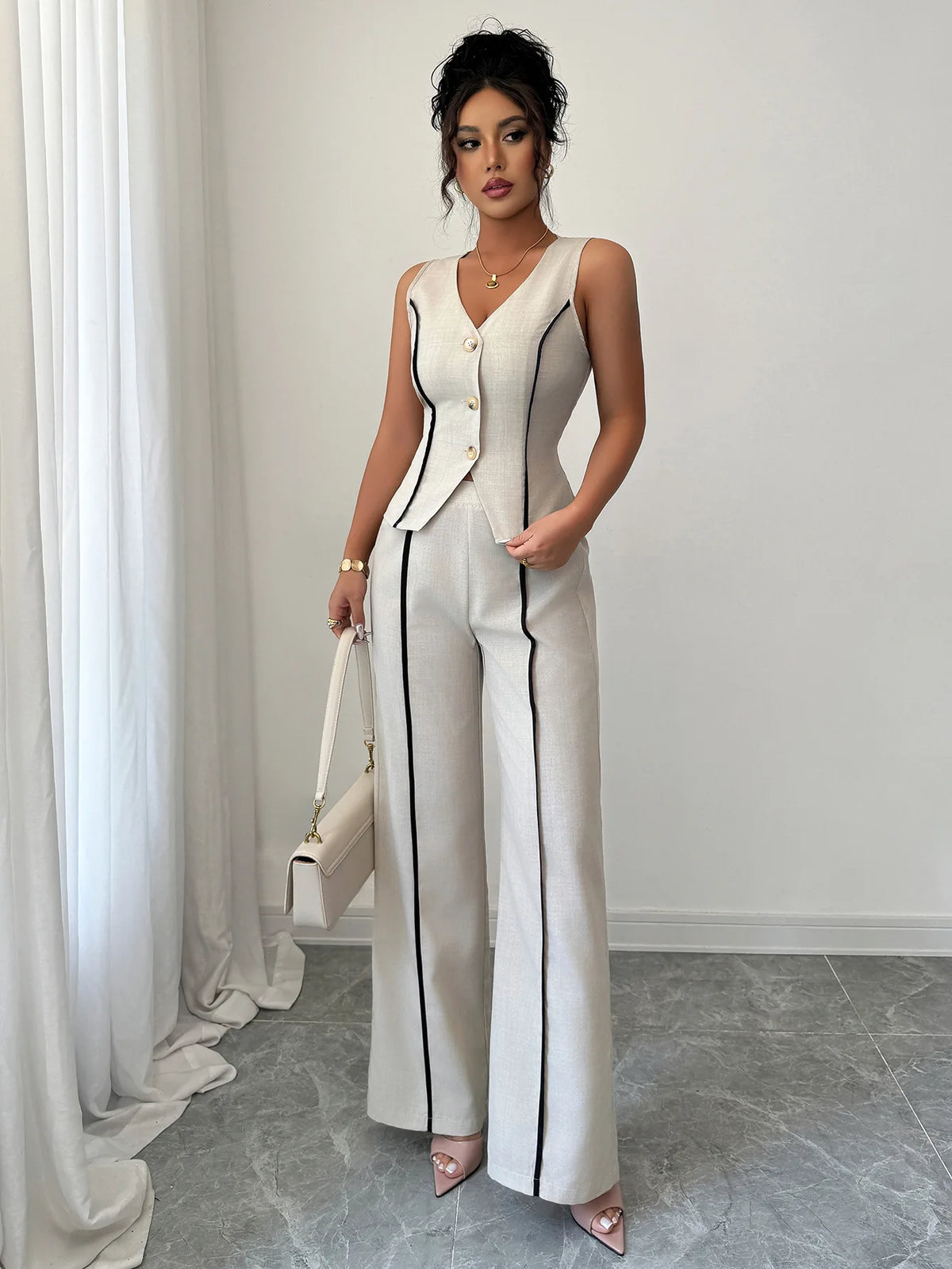 Women's 2026 Spring/summer Casual Chic Urban Hot Girl Color-block Sleeveless Blazer Set Wedding Dress Femme Clothes Lace Beach