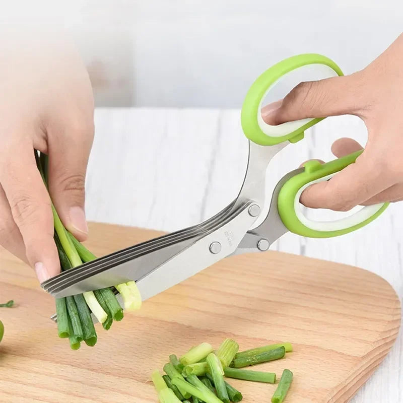 Herb Scissors Stainless Steel 5 Blade Kitchen Shears Household Vegetable Cutter with Cover Multifunctional Kitchen Gadgets
