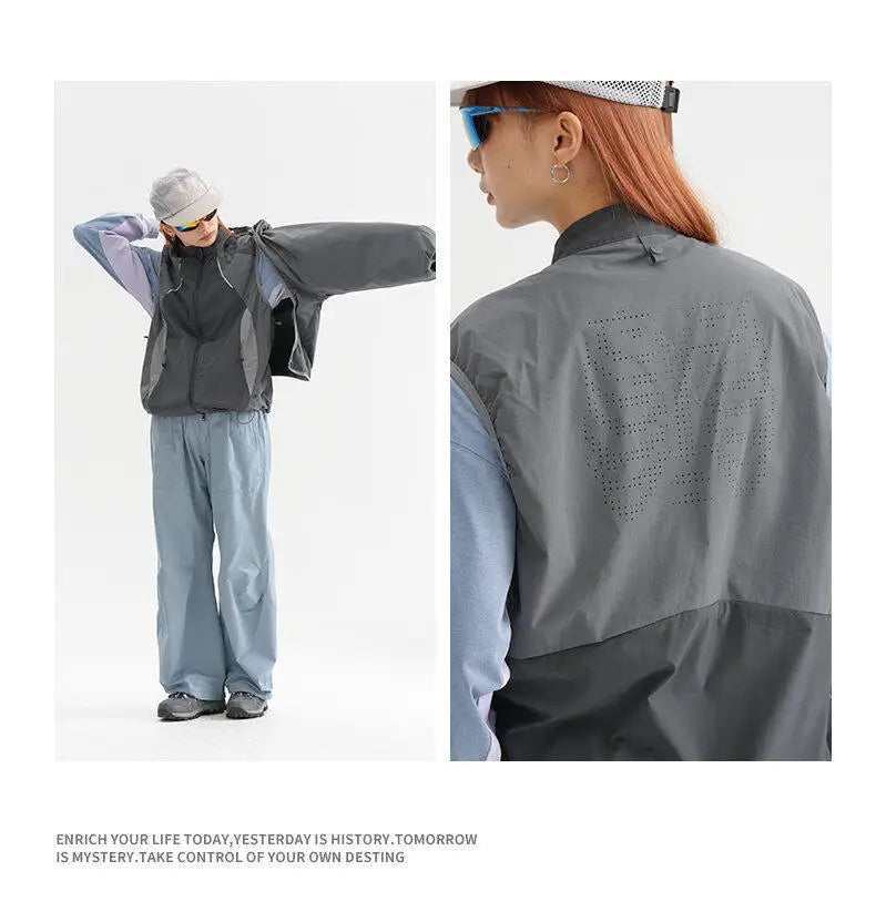 Coat + Vest Sets Varsity Jacket Men Outdoor Techwear Fashion Casual Track Hooded Sunscreen Cape Jacket Vest Women Cycling Coat