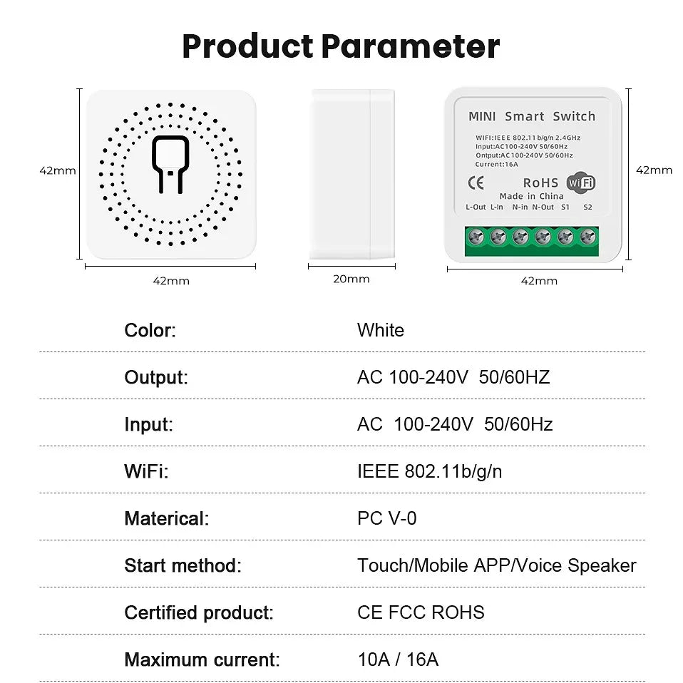 16A WiFi Smart Switch DIY Work with Tuya  Smart Life APP Smart Home Alexa Yandex Alice Mini Interruptor Two Way Voice Control